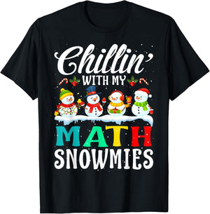 Chillin' With My Math Snowmies Teacher Xmas Gifts T-Shirt - T-Shirt | Black