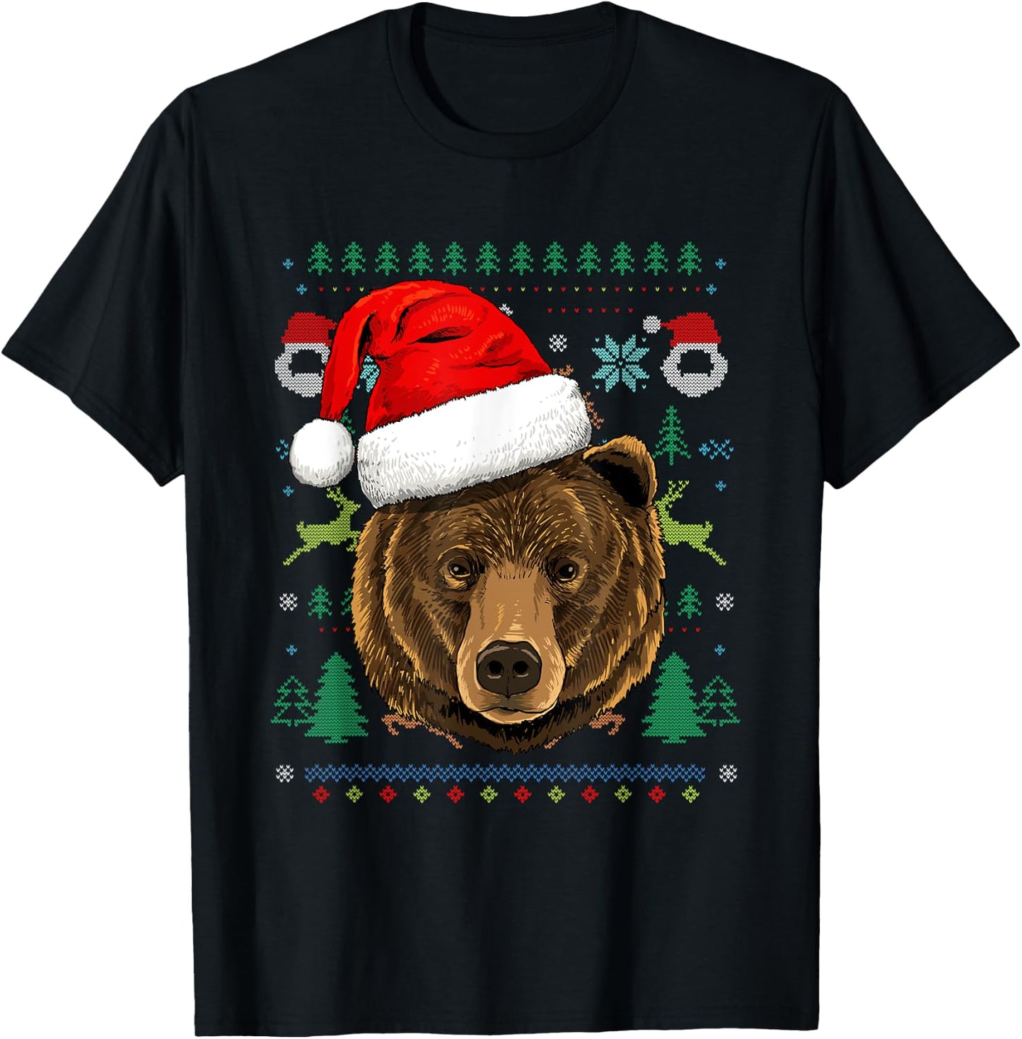 Bear Ugly Christmas Santa Hat Xmas T-Shirt - T-Shirt | Black