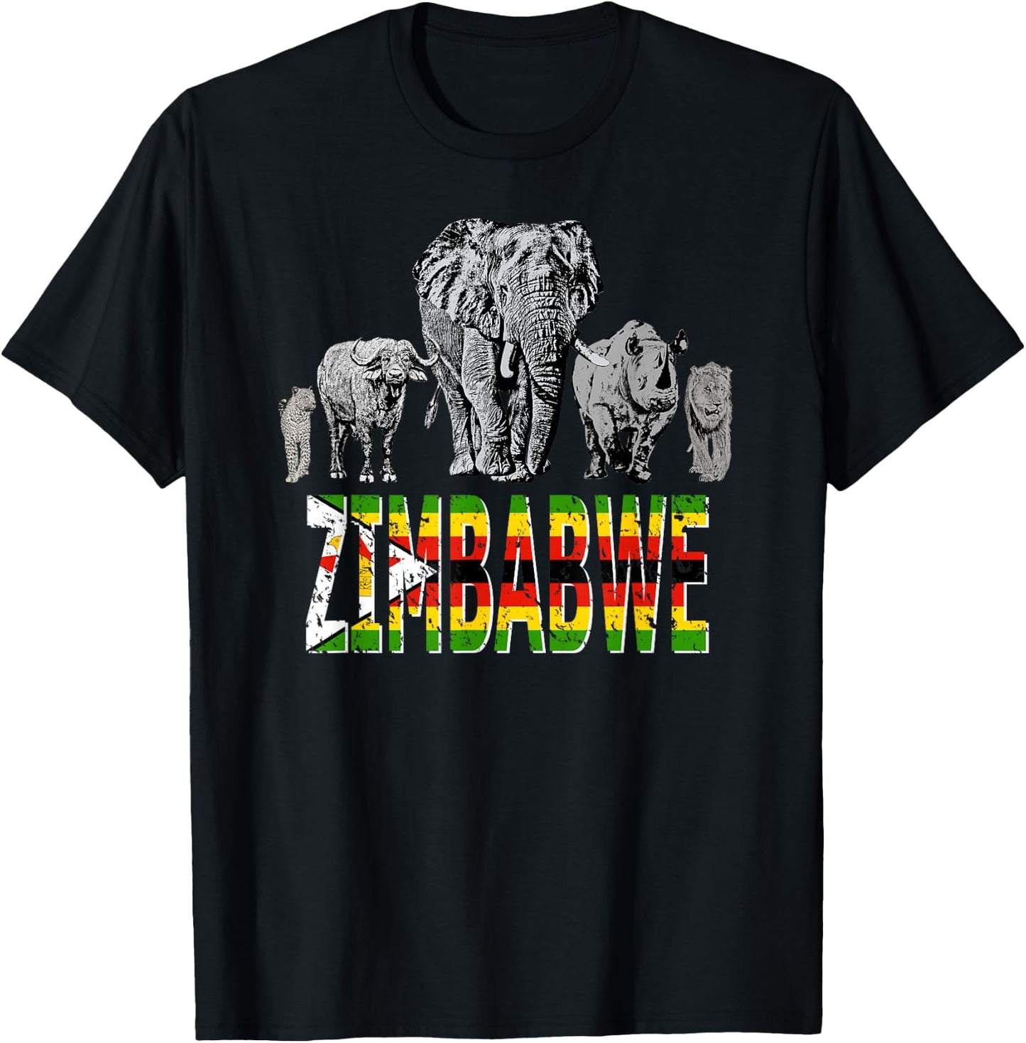 Big Five Zimbabwe Pride Wildlife T-Shirt - T-Shirt | Black