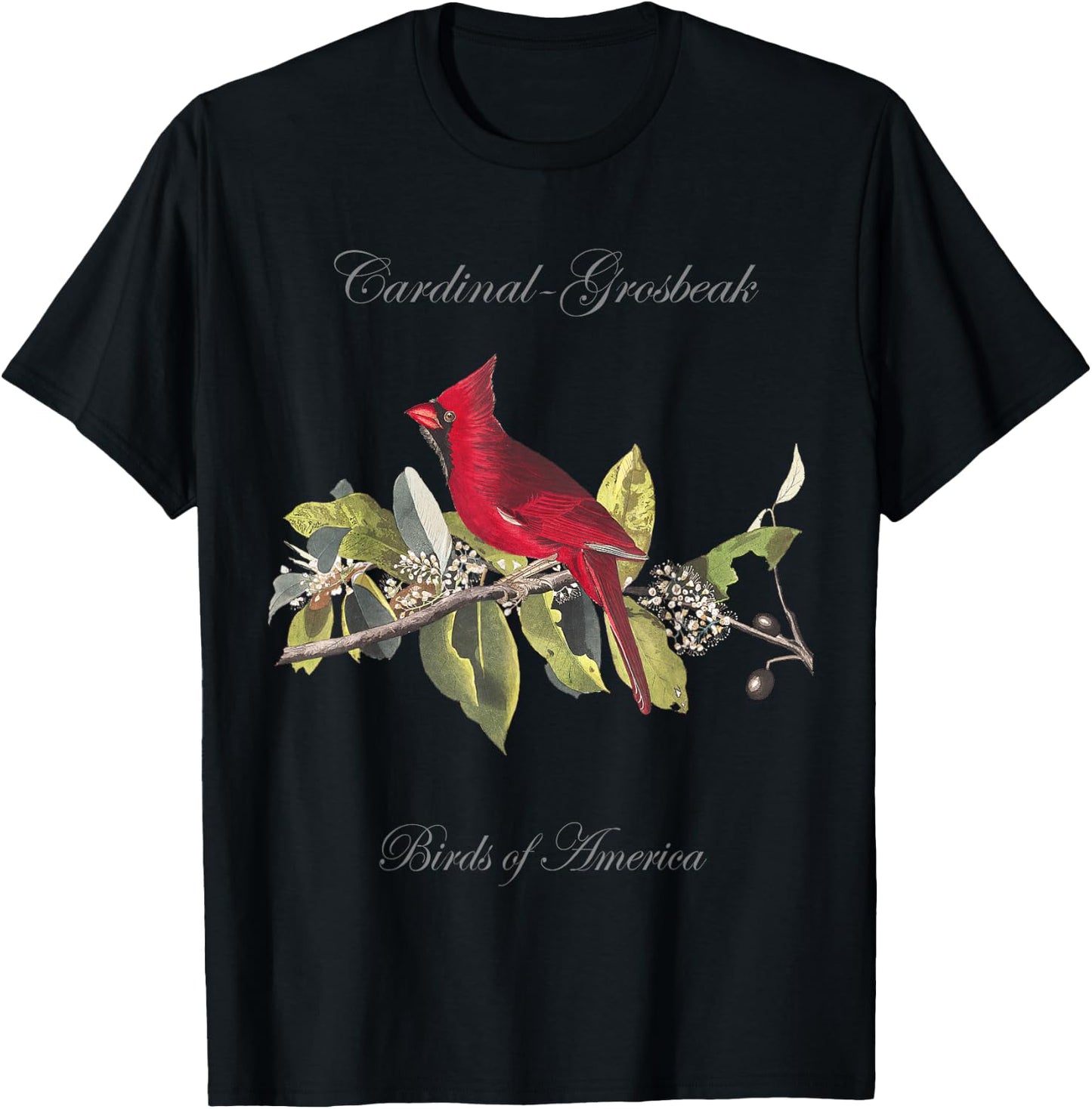 Red Cardinal - Birds of America Series Audubon T-Shirt - T-Shirt | Black