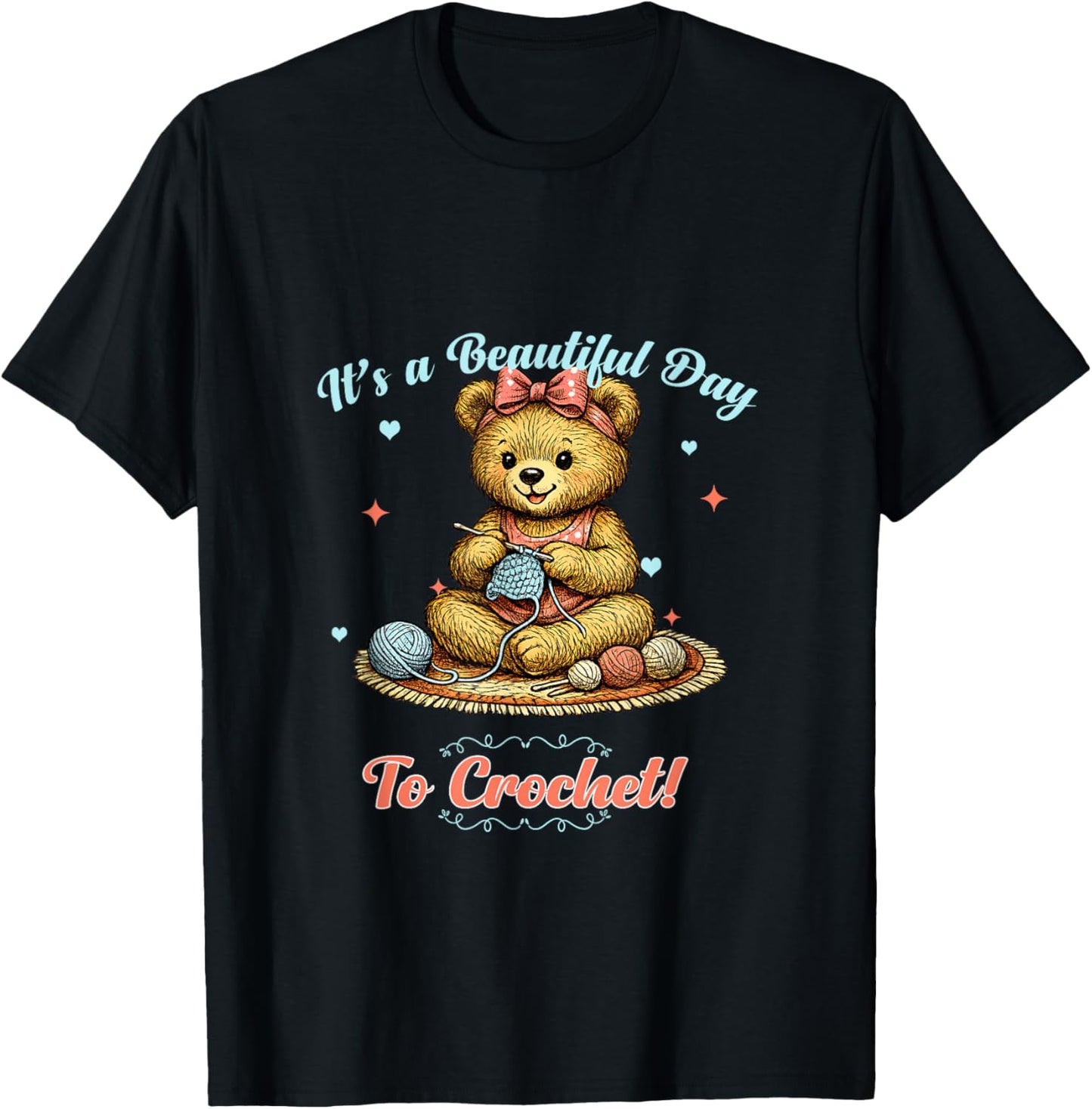 Cute Vintage Bear Crochet Hobby Crafting Storybook Graphic T-Shirt - T-Shirt | Black