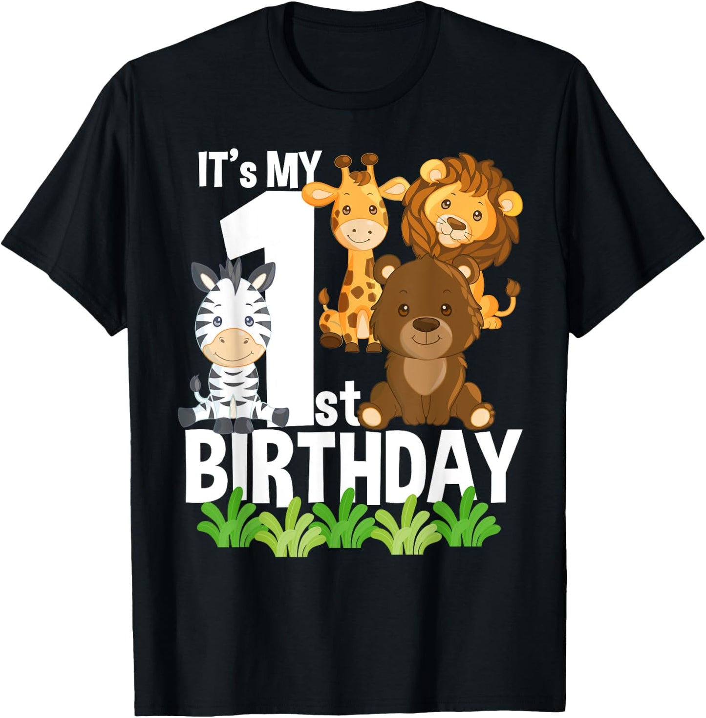 It's My 1st Birthday Zoo Theme Birthday Safari Jungle Animal T-Shirt - T-Shirt | Black