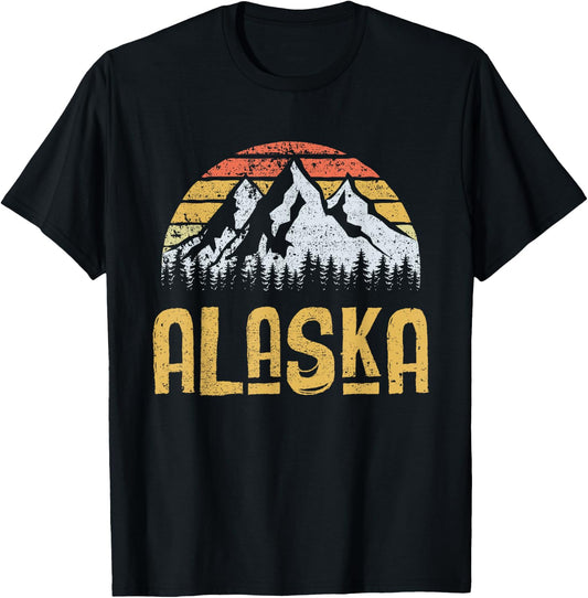 Vintage Retro Alaska U.S. Mountains Glacier T-Shirt - T-Shirt | Black