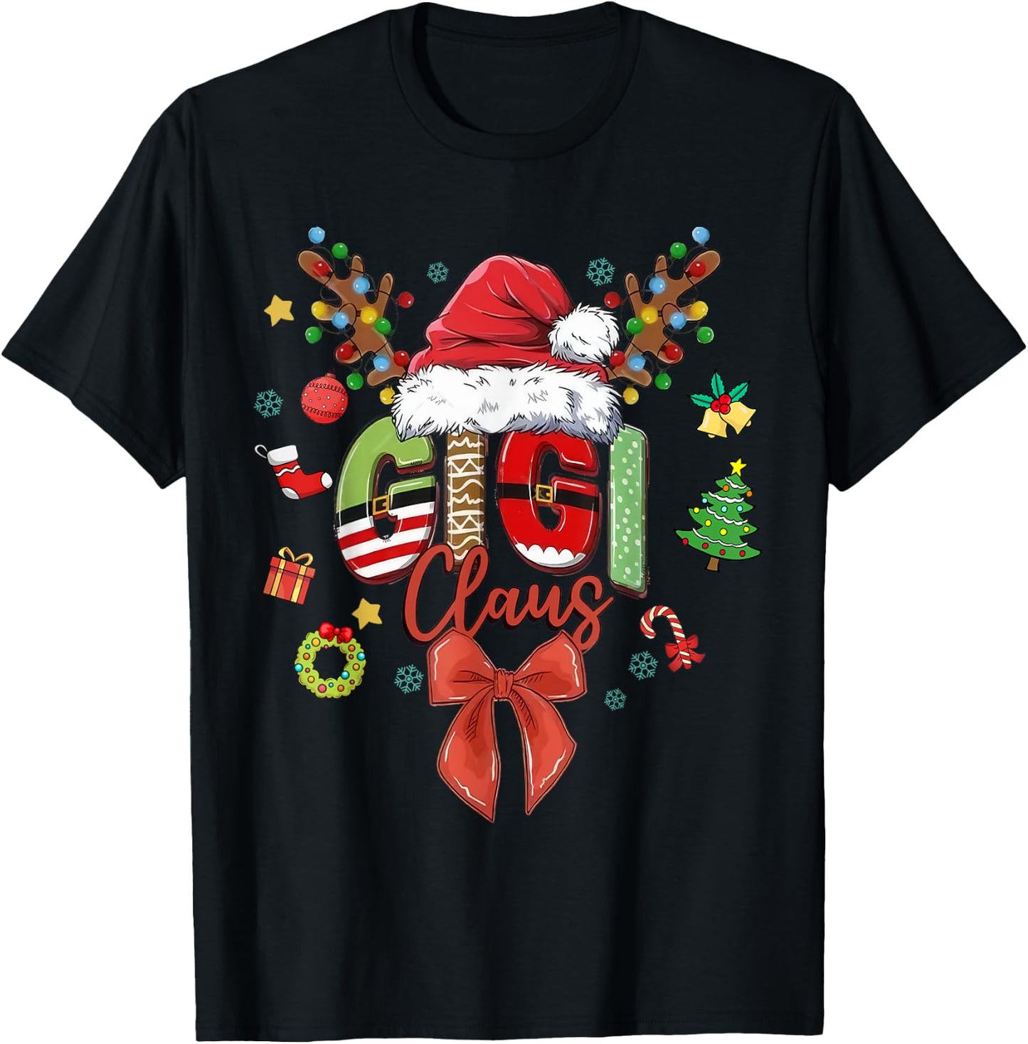 Gigi Claus Coquette Christmas Matching Family Xmas Santa Hat T-Shirt - T-Shirt | Black