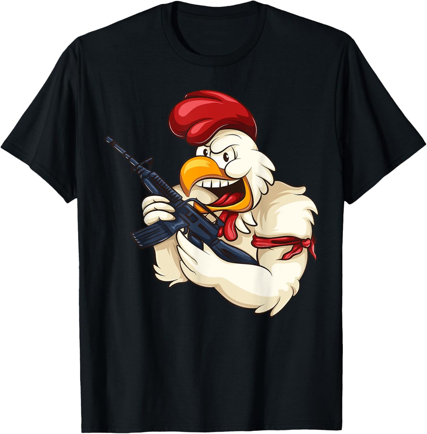 Angry Chicken Cartoon Weapon | Rooster Funny Gun Farmer Gift T-Shirt - T-Shirt | Black