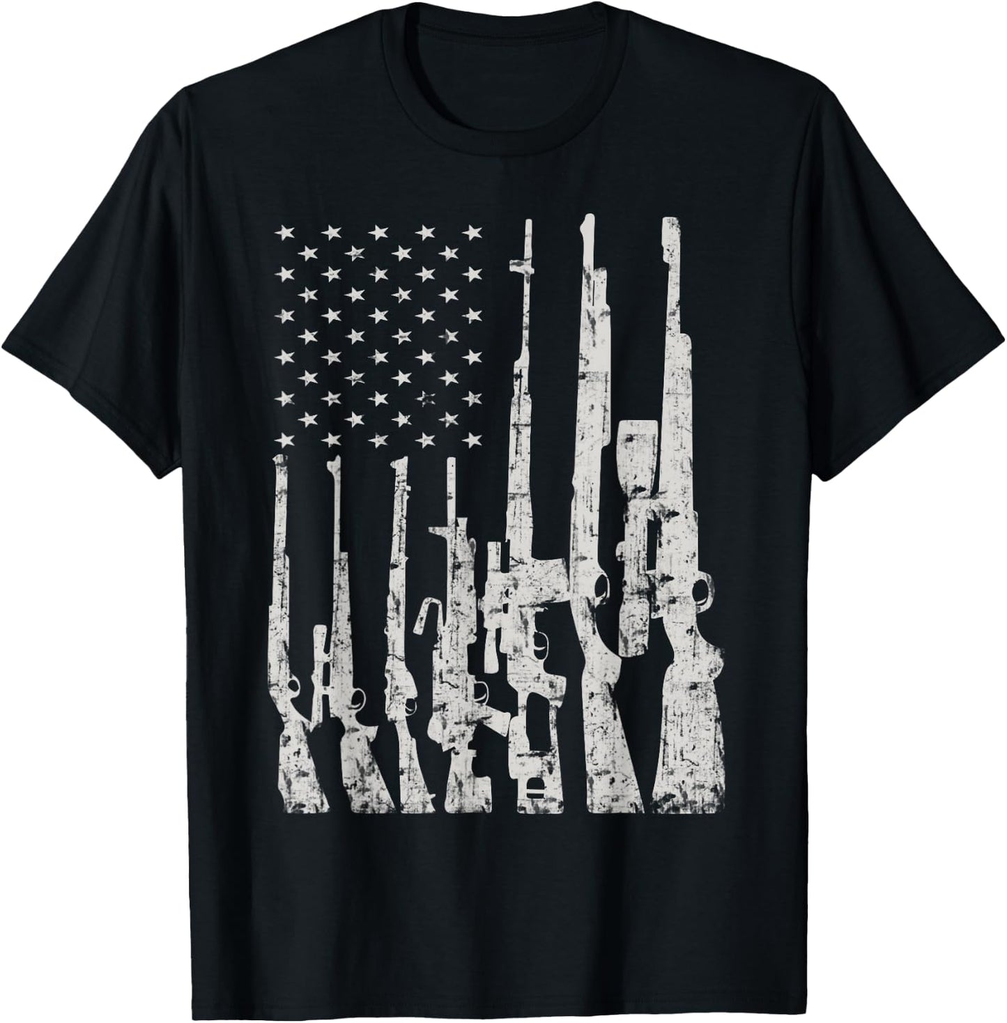 Big American Flag With Machine Guns Gun Flag Shirt T-Shirt - T-Shirt | Black