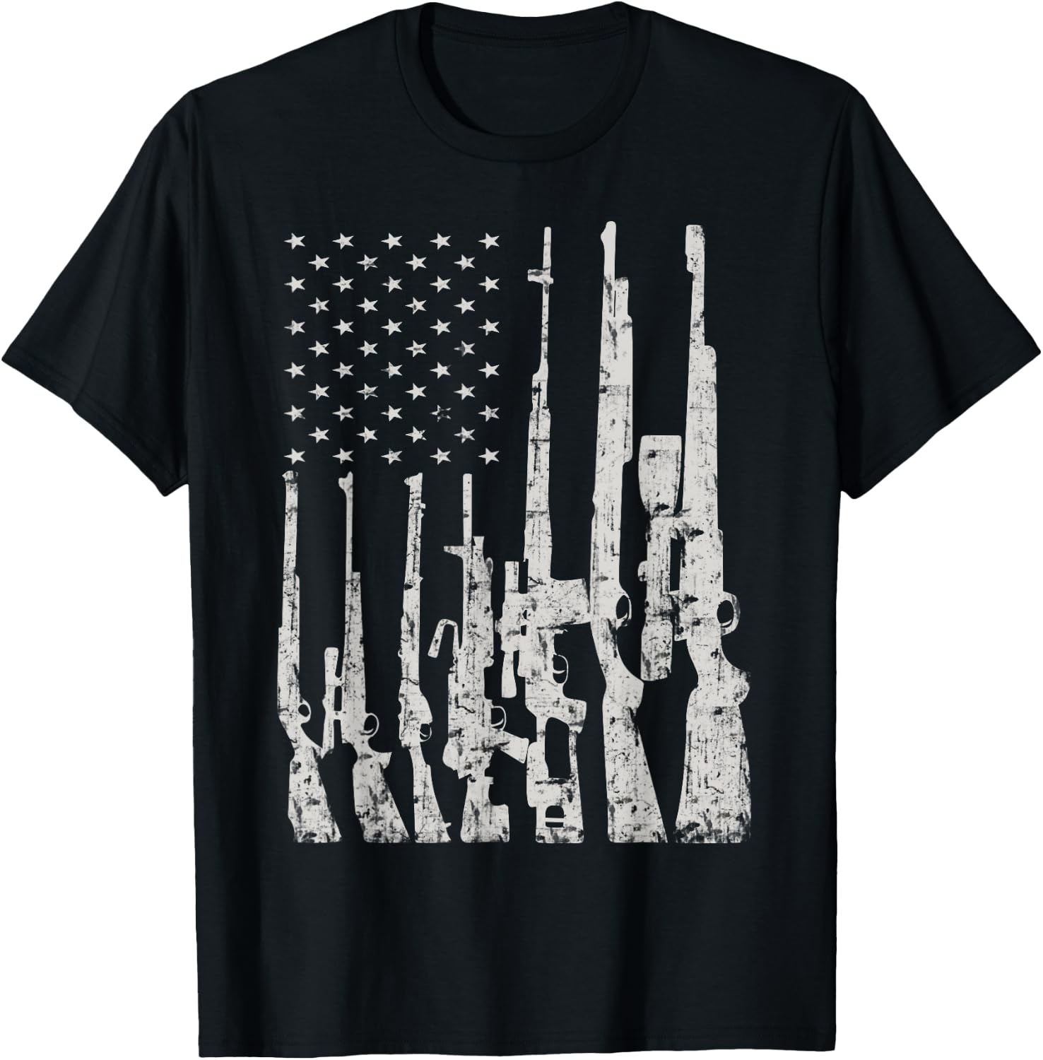 Big American Flag With Machine Guns Gun Flag Shirt T-Shirt - T-Shirt | Black
