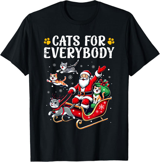 Cats For Everybody Christmas Cat Funny Xmas Men Women Santa T-Shirt - T-Shirt | Black