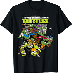 Teenage Mutant Ninja Turtles Climbing Out Of Sewer T-Shirt - T-Shirt | Black