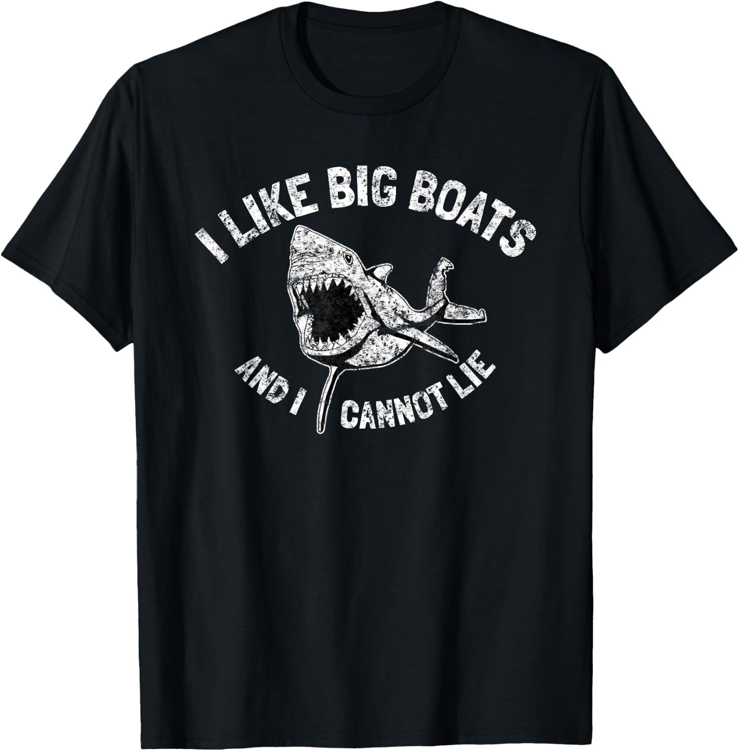 Vintage Sharks I Like Big Boats And I Cannot Lie Fun T-Shirt - T-Shirt | Black