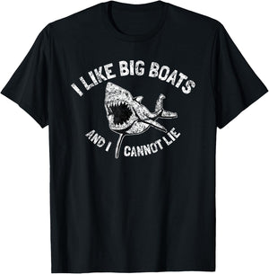 Vintage Sharks I Like Big Boats And I Cannot Lie Fun T-Shirt - T-Shirt | Black
