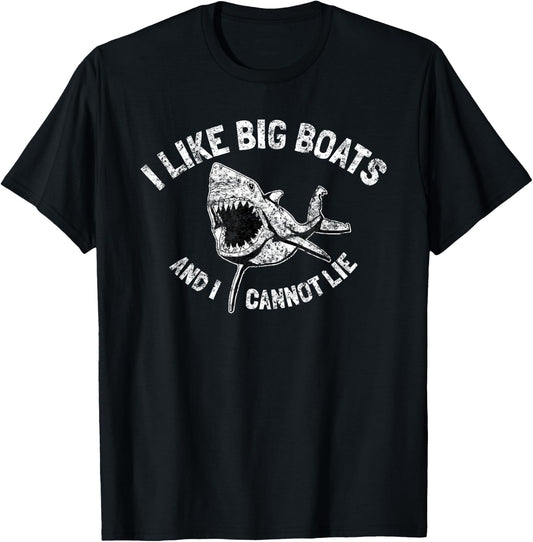 Vintage Sharks I Like Big Boats And I Cannot Lie Fun T-Shirt - T-Shirt | Black