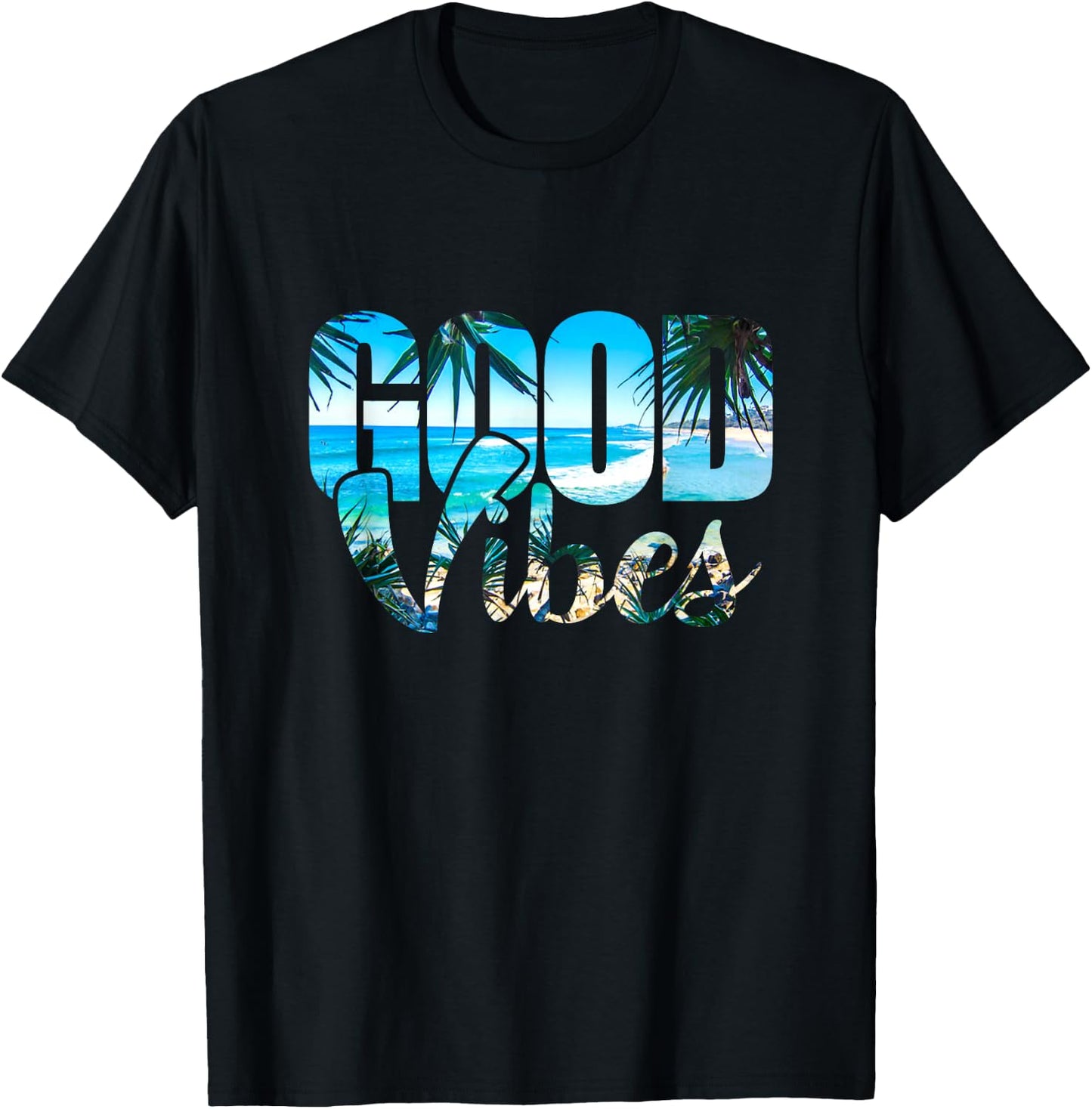 Good Vibes Positive Beach T-Shirt - T-Shirt | Black