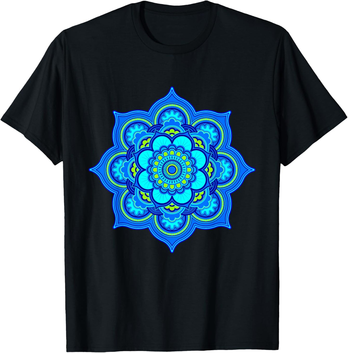 Yoga Mandala bright blue and turquoise T-Shirt - T-Shirt | Black