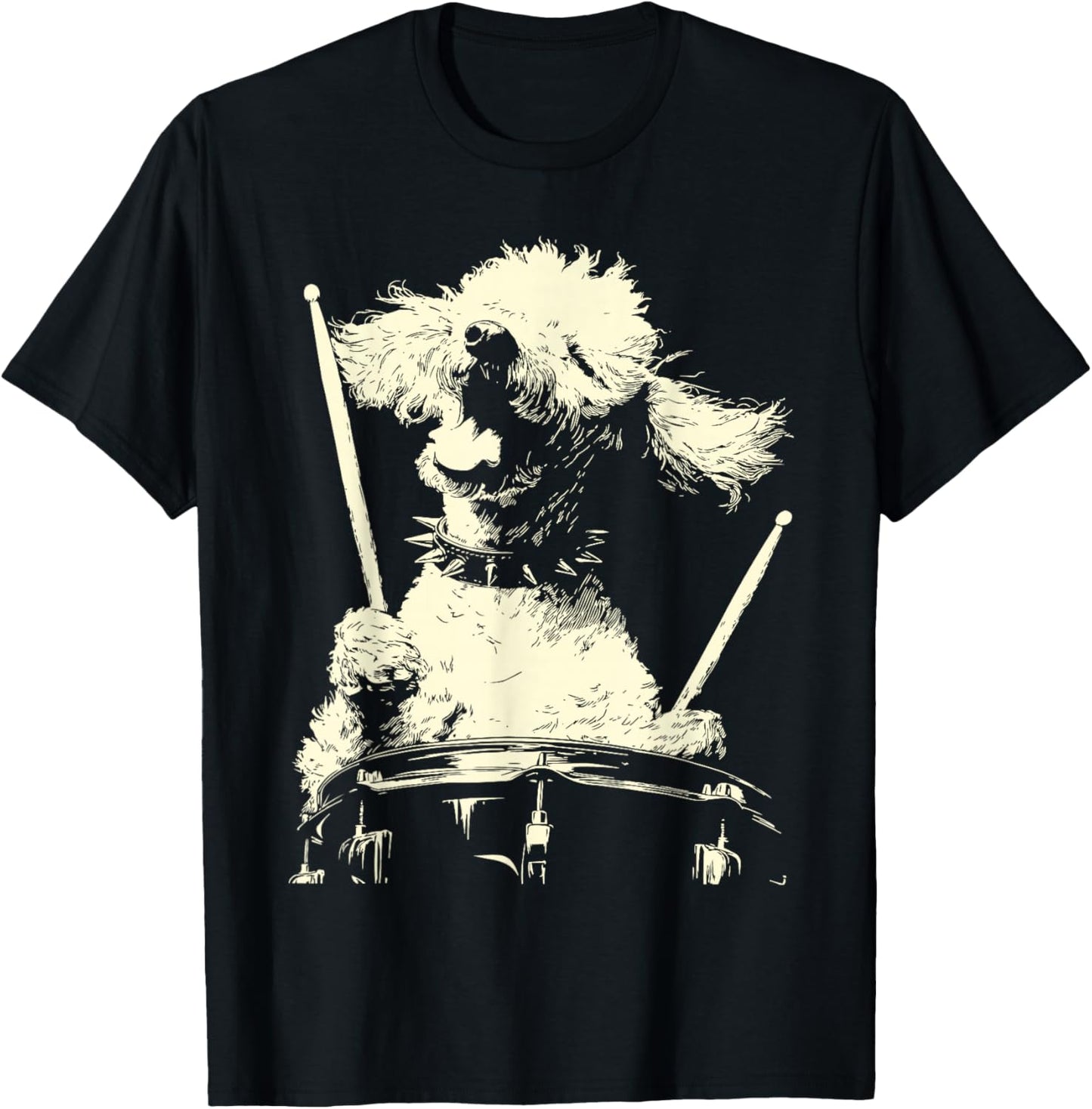 Poodle Playing Drums Funny Musician Dog Drummer Punk Grunge T-Shirt - T-Shirt | Black