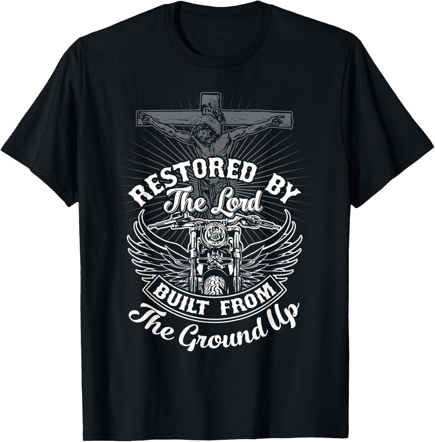 Christian Biker Shirt Motorcycle Jesus Design Restored Lord T-Shirt - T-Shirt | Black
