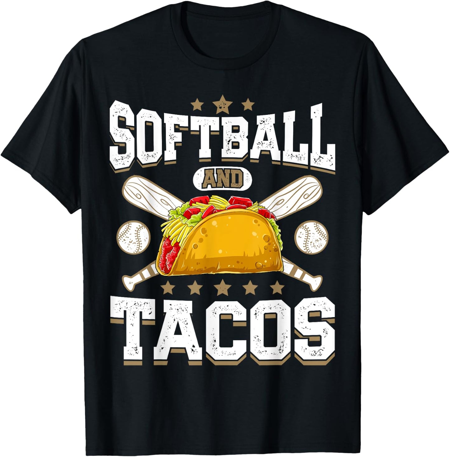 Softball And Tacos Funny Catcher Pitcher Batter Food Lover T-Shirt - T-Shirt | Black