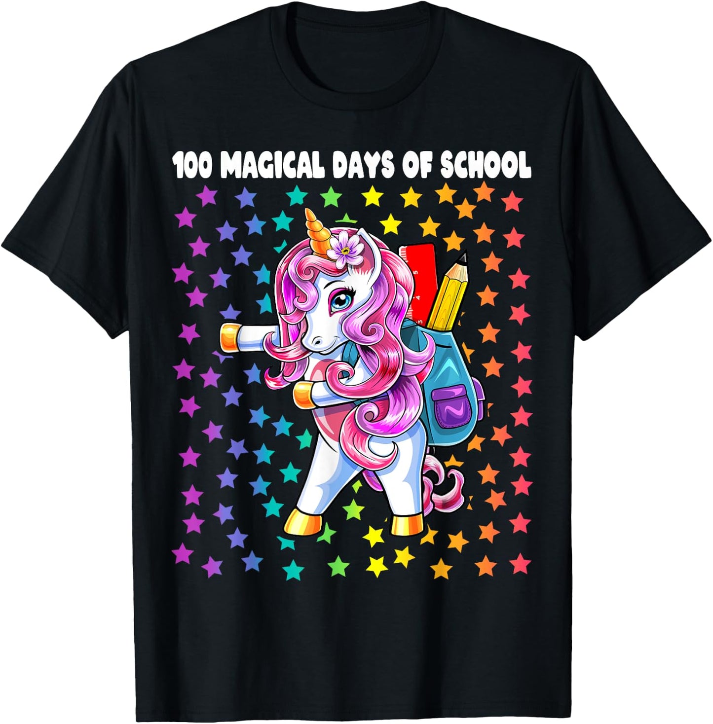 100 Magical Days of School Flossing Unicorn Gift Girls T-Shirt - T-Shirt | Black