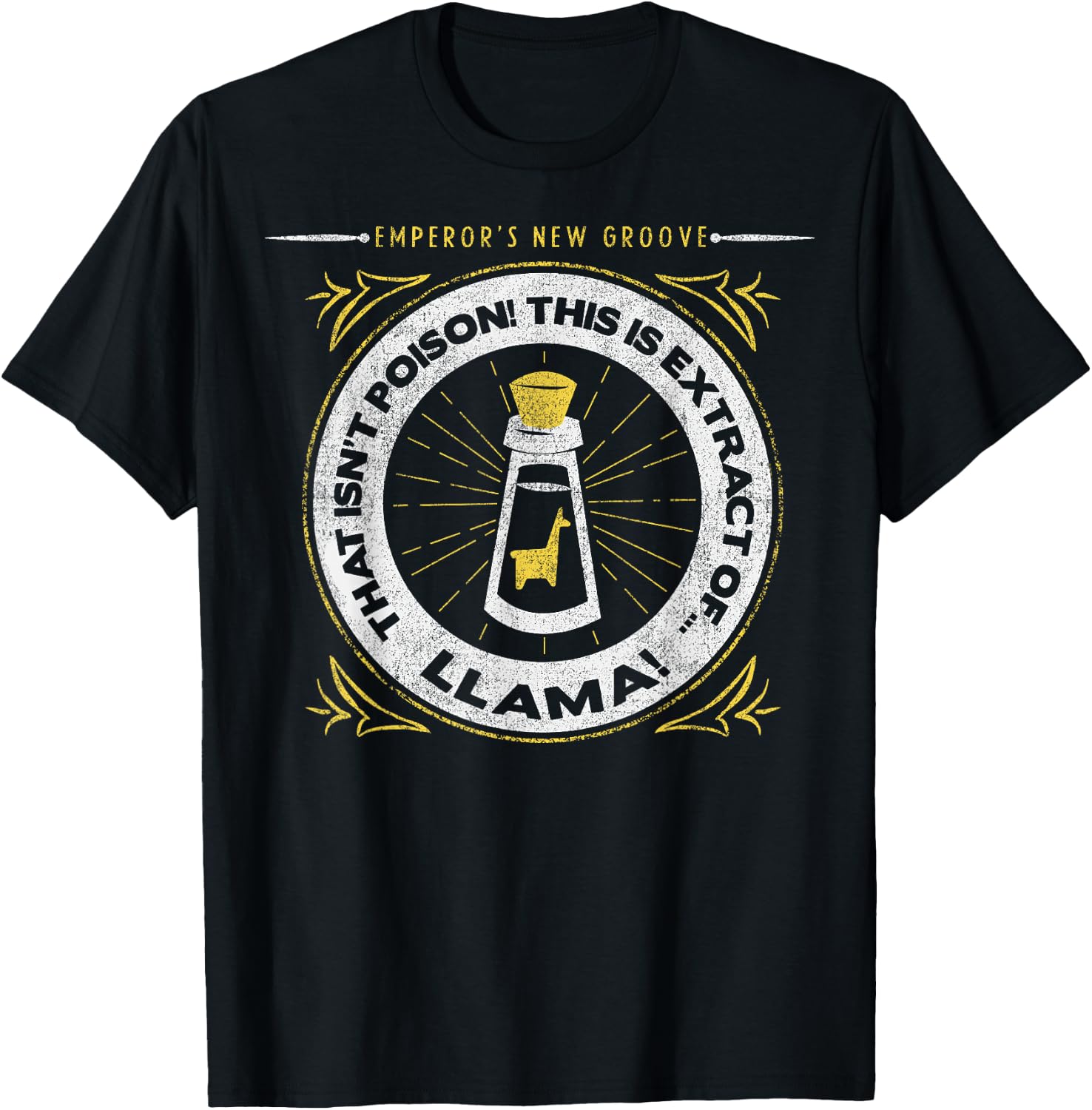 Disney Emperors New Groove Extract of Llama Logo Small T-Shirt - T-Shirt | Black