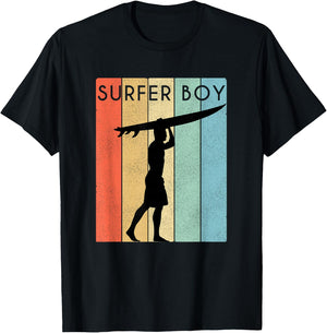 Surfer Boy Surf Illustration/Surf Boy Throwback T-Shirt - T-Shirt | Black