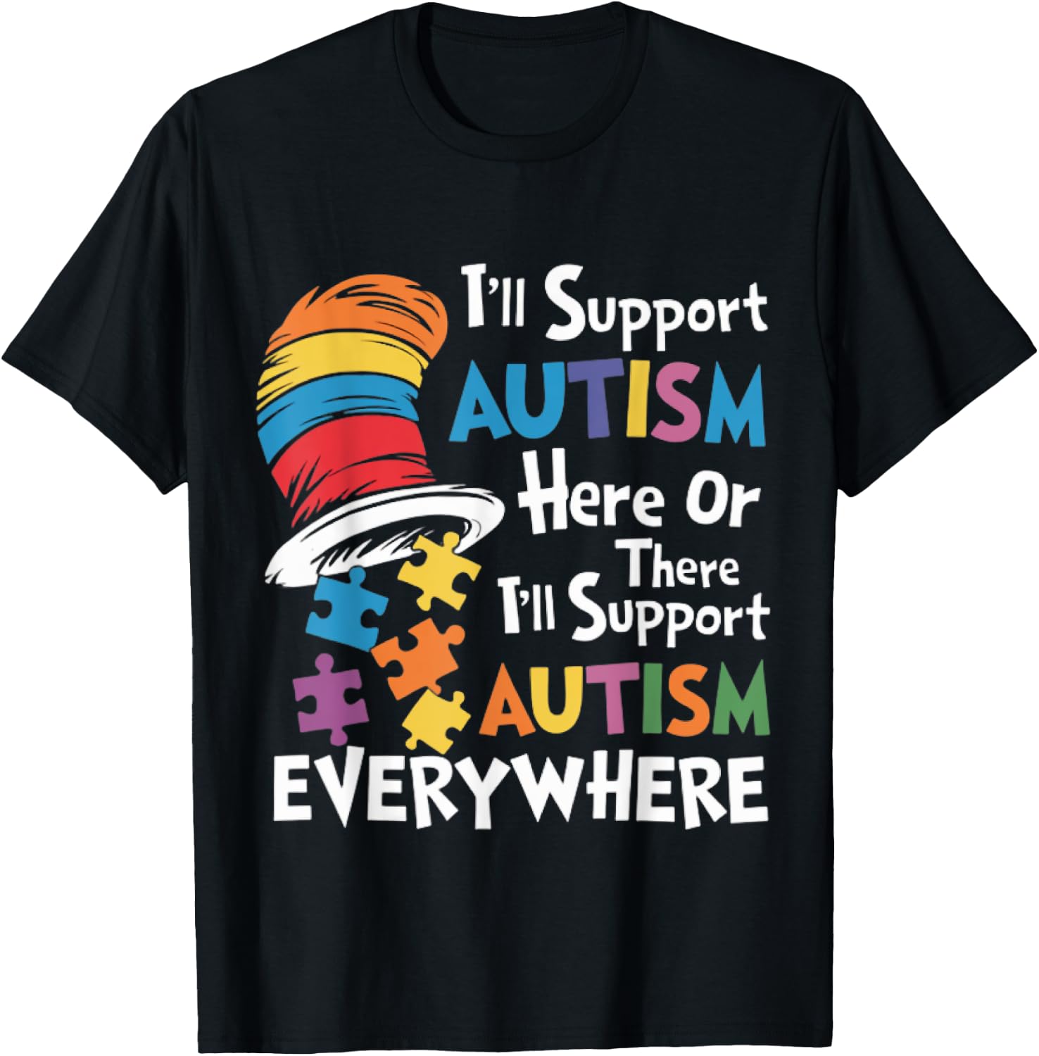Retro I'll Support Autism Here Hat Puzzles Autism Awareness T-Shirt - T-Shirt | Black