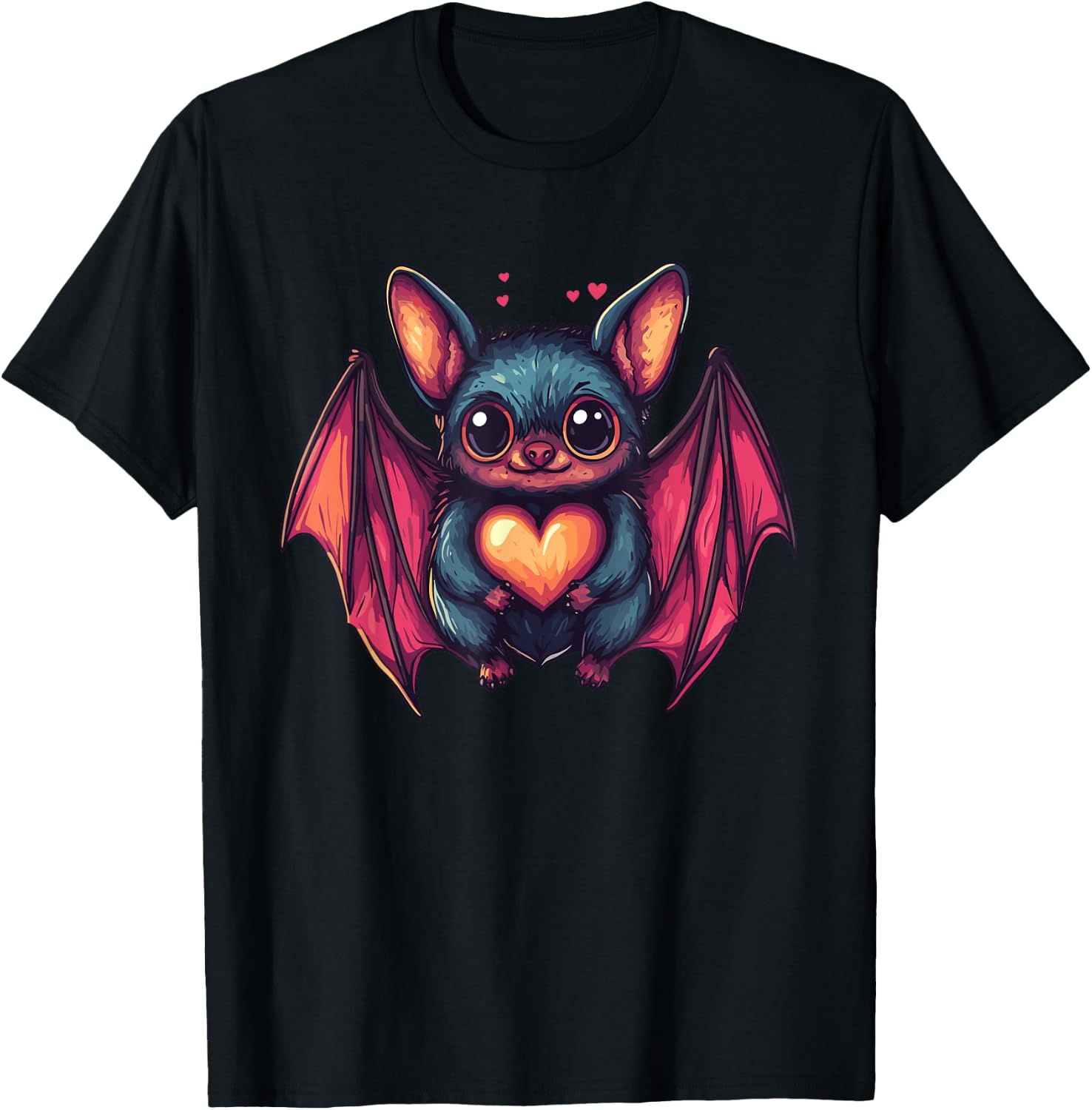 Cute Bat Holding Heart T-Shirt - T-Shirt | Black