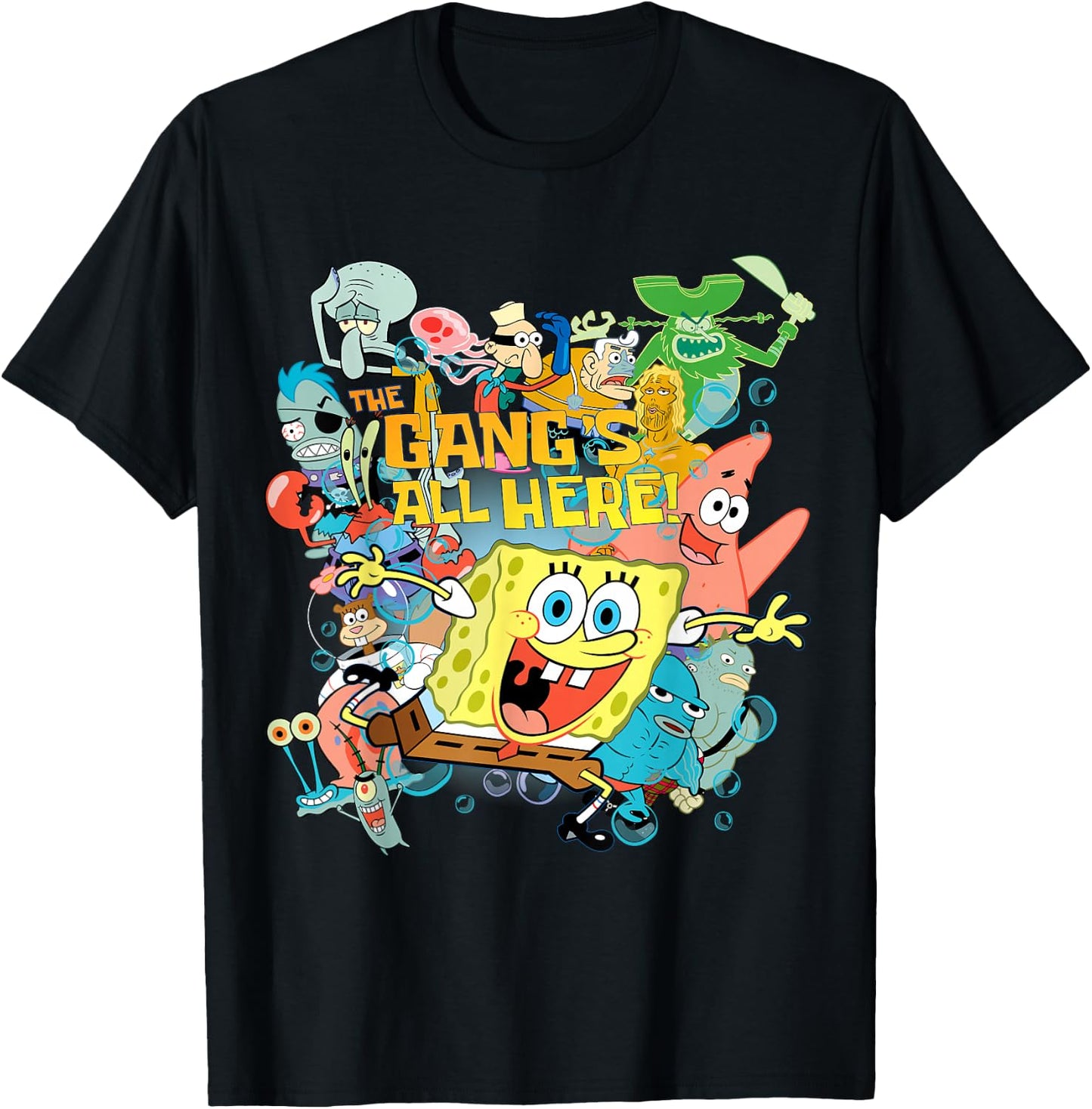 Spongebob Squarepants The Gangs All Here! Small T-Shirt - T-Shirt | Black