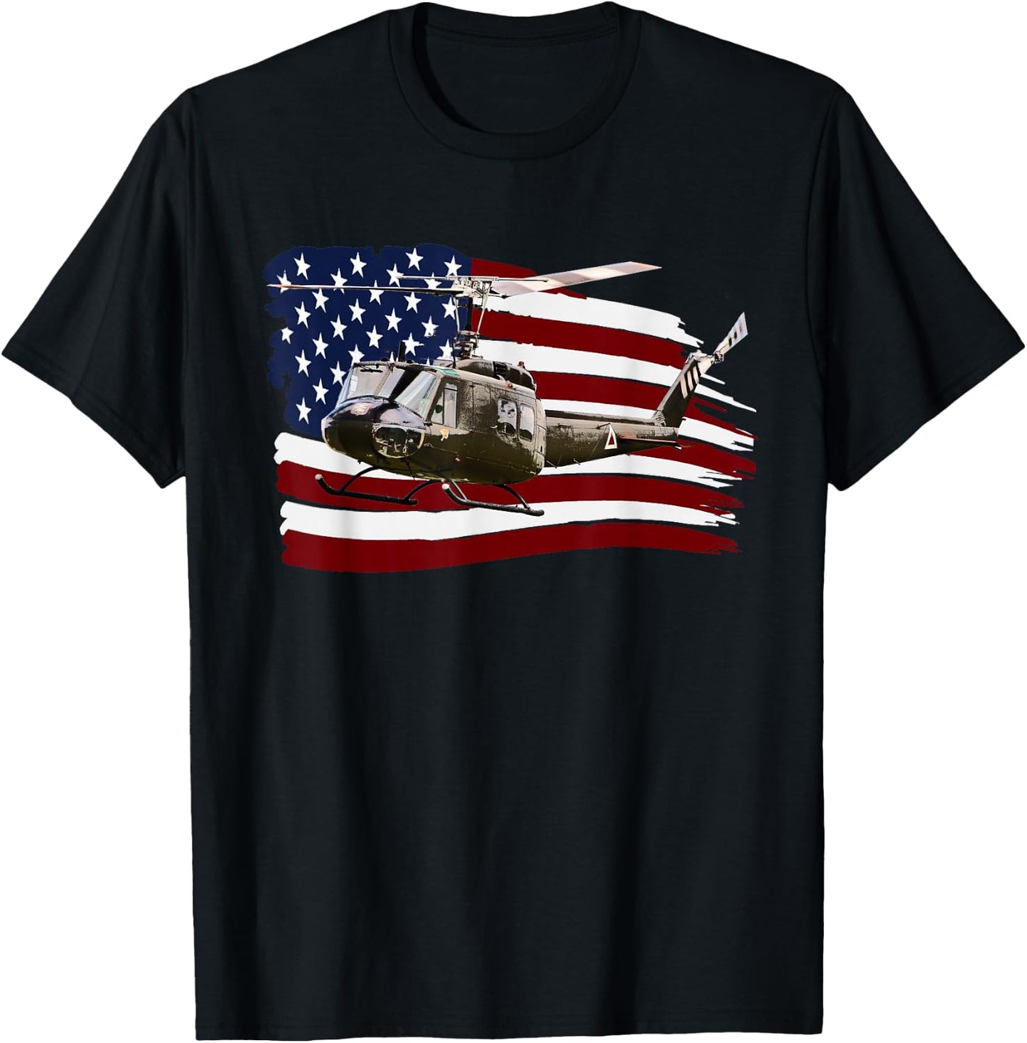 UH-1 UH1 Huey Helicopter T shirt American Flag usa T-Shirt - T-Shirt | Black