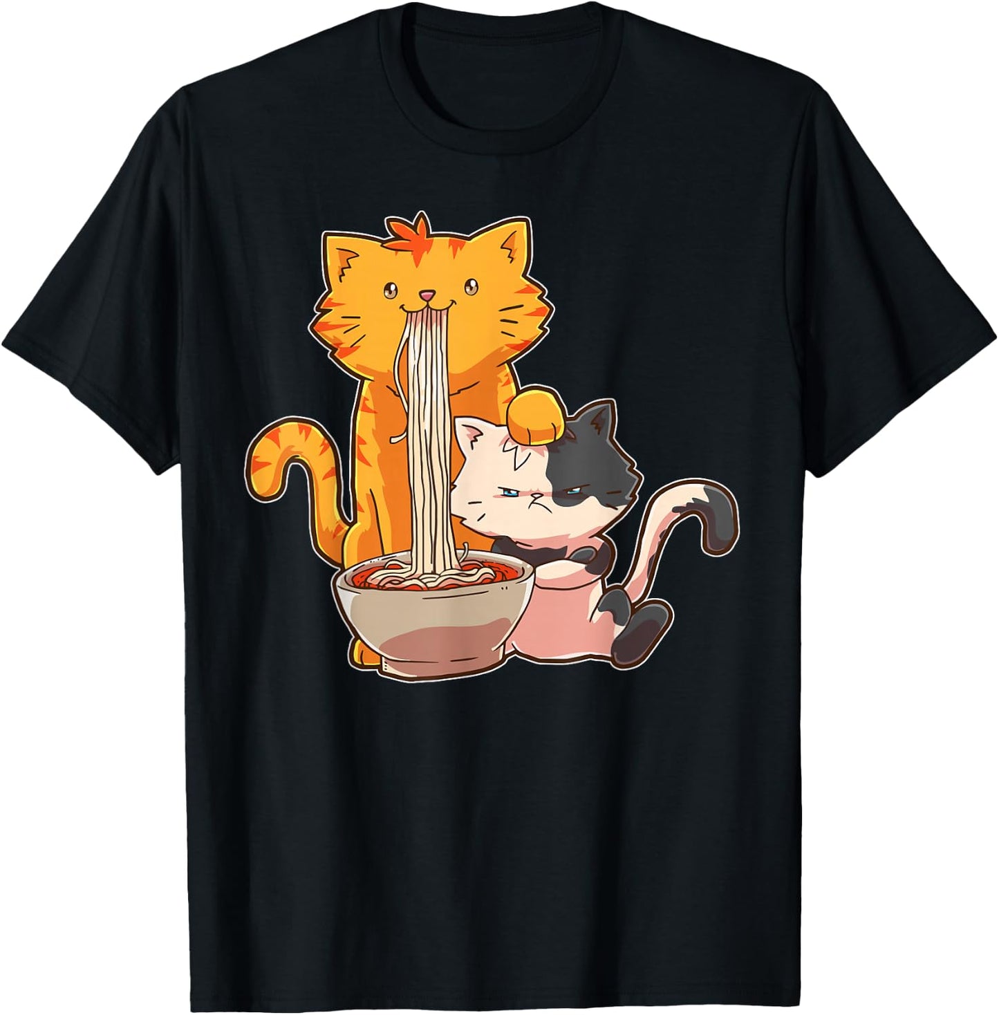 Ramen Kawaii Anime Cat Ramen Japanese Food T-Shirt - T-Shirt | Black