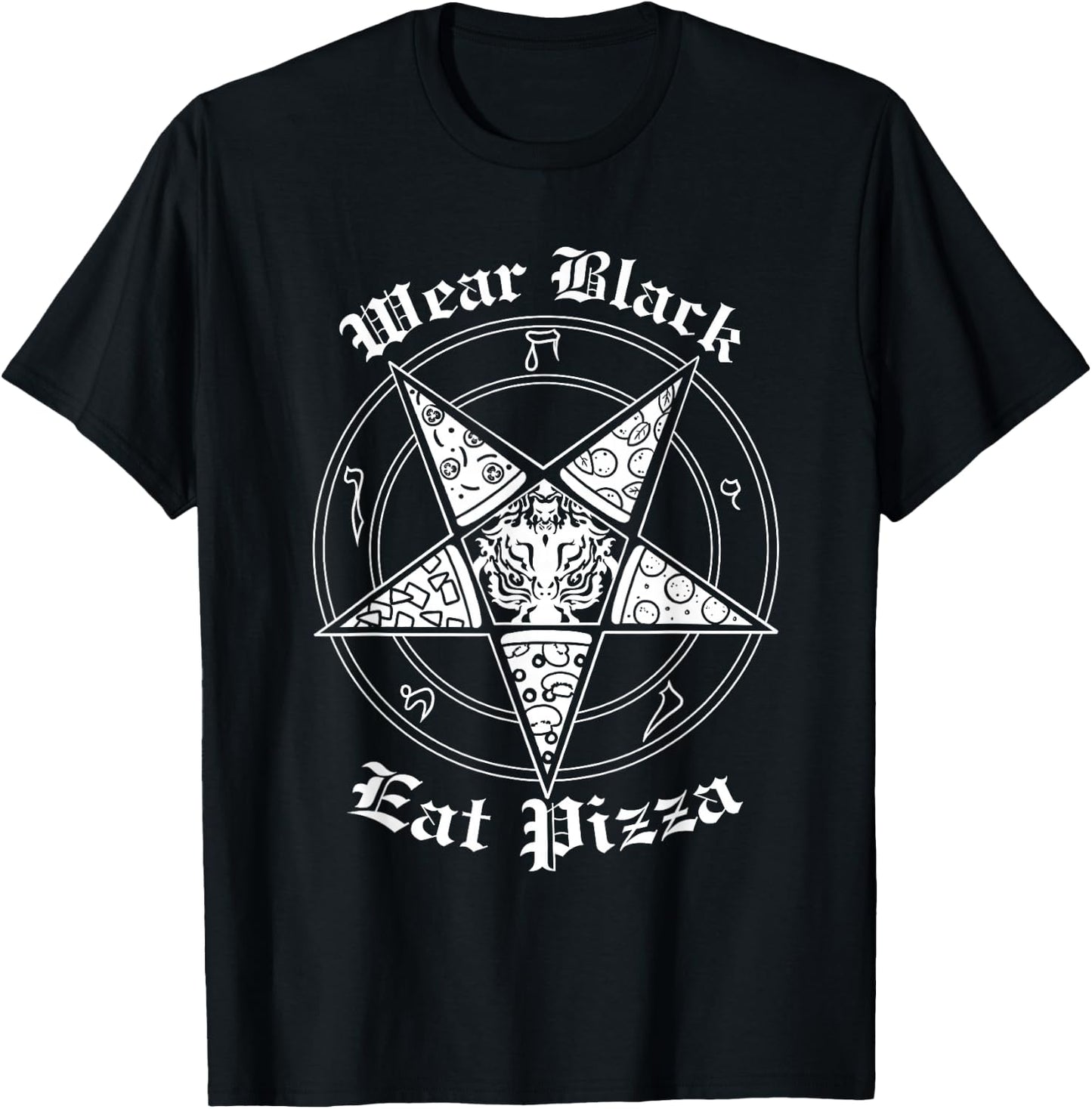 Wear Black Eat Pizza Satan Sigil Baphomet Pentagram T-Shirt - T-Shirt | Black
