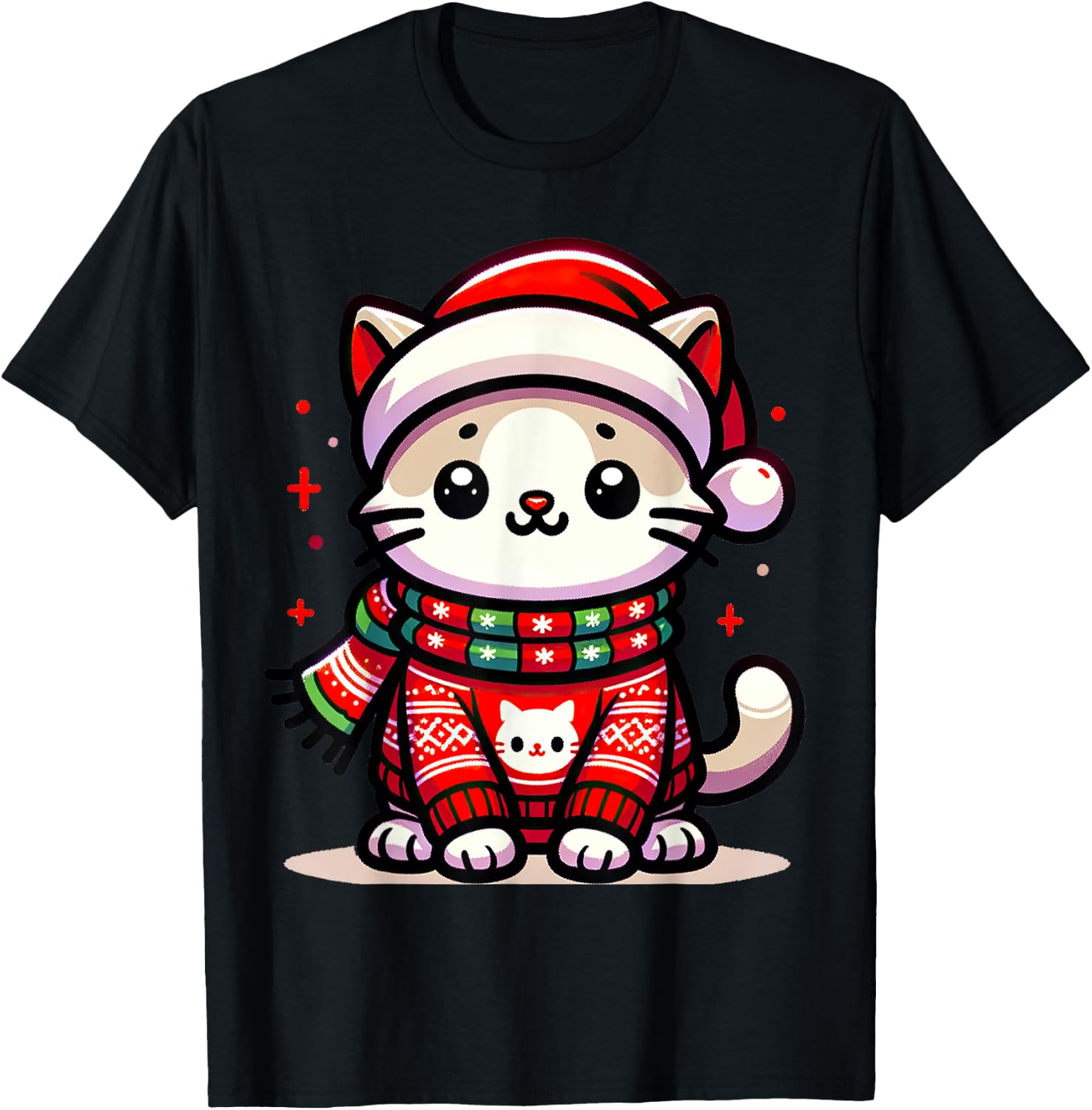 Christmas Cat Lover Funny Festive Holidays Cute Kitten Xmas Men Women Kids T-Shirt - T-Shirt | Black