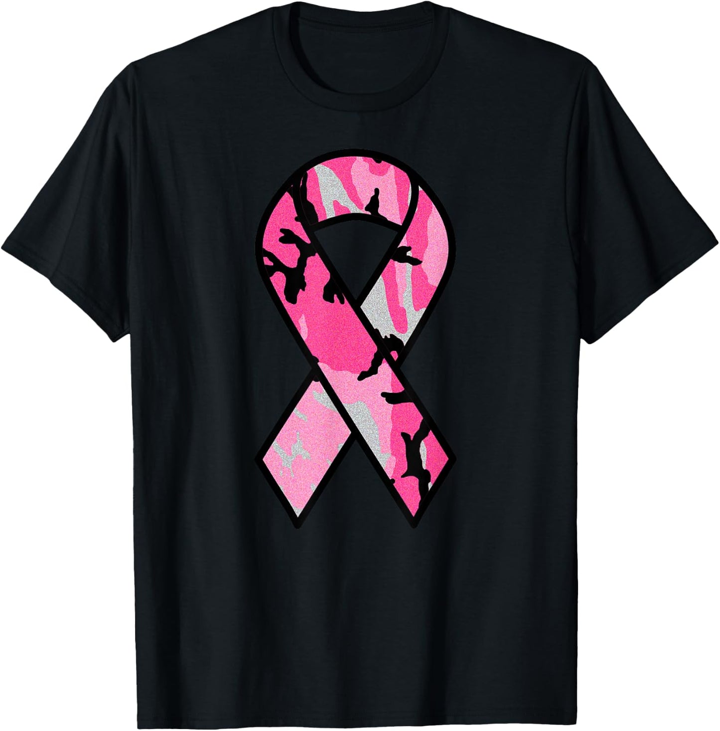 Breast Cancer Awareness Ribbon Pink Survivor Camo T-Shirt - T-Shirt | Black