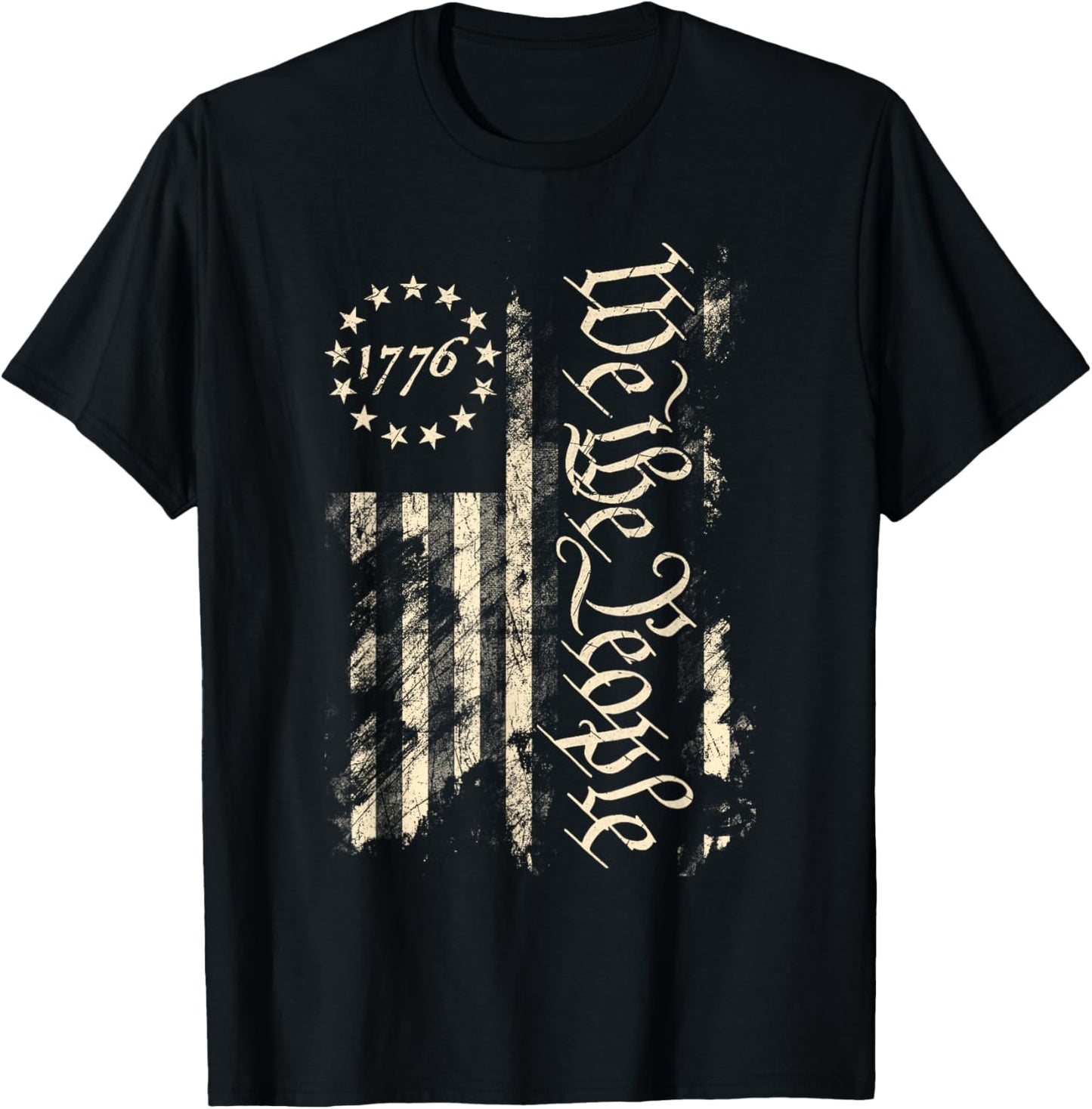 We The People 1776 Betsy Ross Flag Vintage Distressed Grunge T-Shirt - T-Shirt | Black