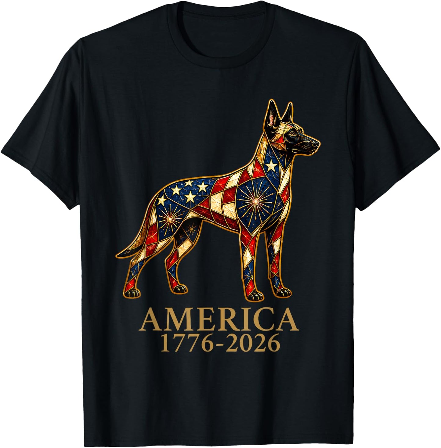 America 1776-2026 Belgian Malinois Patriotic US Flag USA T-Shirt - T-Shirt | Black