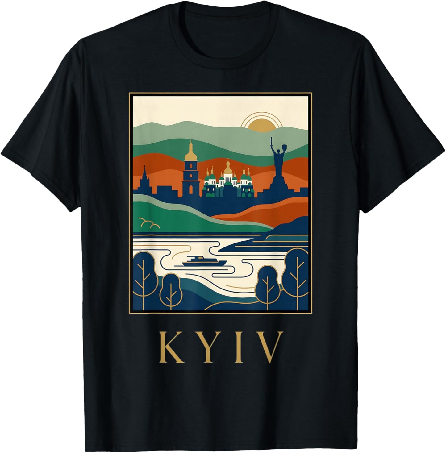 Kyiv Ukraine Vintage Retro Skyline Travel Art Design T-Shirt - T-Shirt | Black
