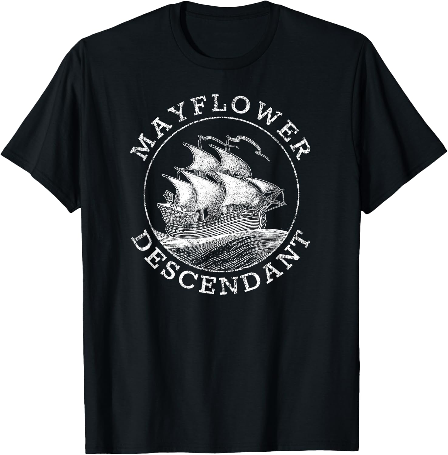 Mayflower Descendant in Distressed T-Shirt - T-Shirt | Black