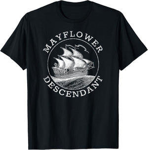 Mayflower Descendant in Distressed T-Shirt - T-Shirt | Black