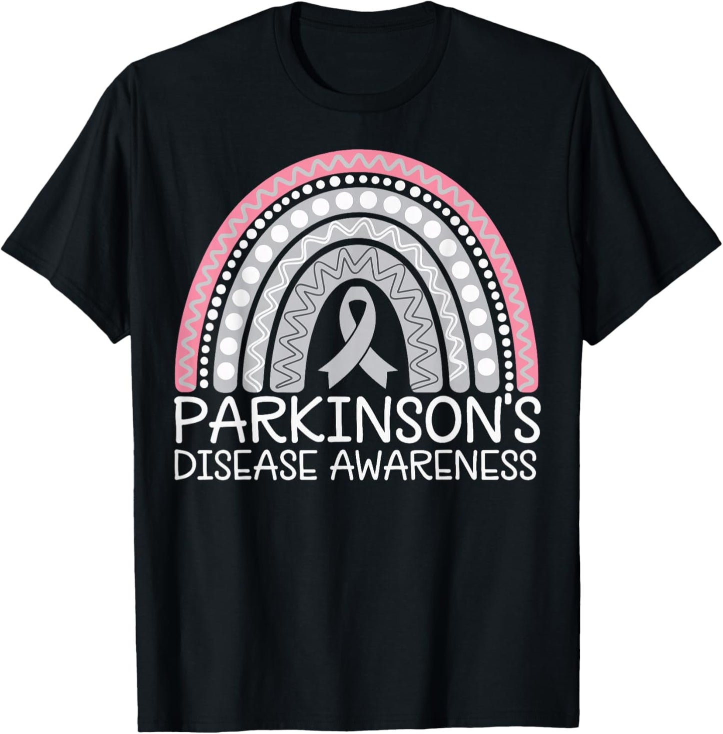 Parkinson's Fighter Gray Riboon -Adults Parkinson's Disease Awareness - Black, Small, Short Sleeve, Crew Collar, Letter Print T-Shirt - T-Shirt | Black