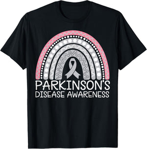Parkinson's Fighter Gray Riboon -Adults Parkinson's Disease Awareness - Black, Small, Short Sleeve, Crew Collar, Letter Print T-Shirt - T-Shirt | Black
