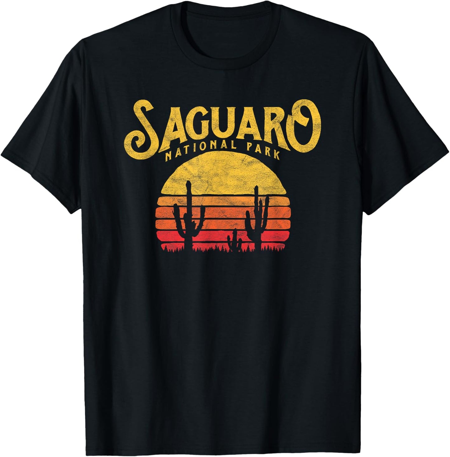 Vintage Saguaro National Park - Retro Cactus & Sun T-Shirt - T-Shirt | Black