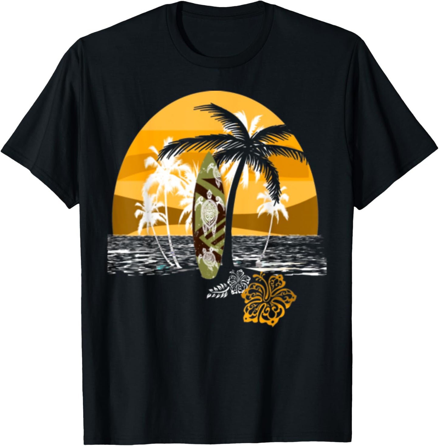 Retro Summer Beach Palm Tree Novelty Men Women T-Shirt - T-Shirt | Black