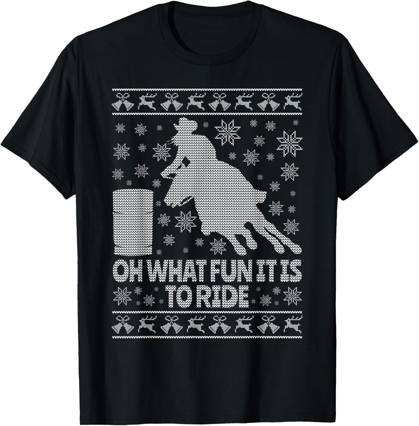 Barrel Racing Ugly Christmas Horse Race Rodeo T-Shirt - T-Shirt | Black