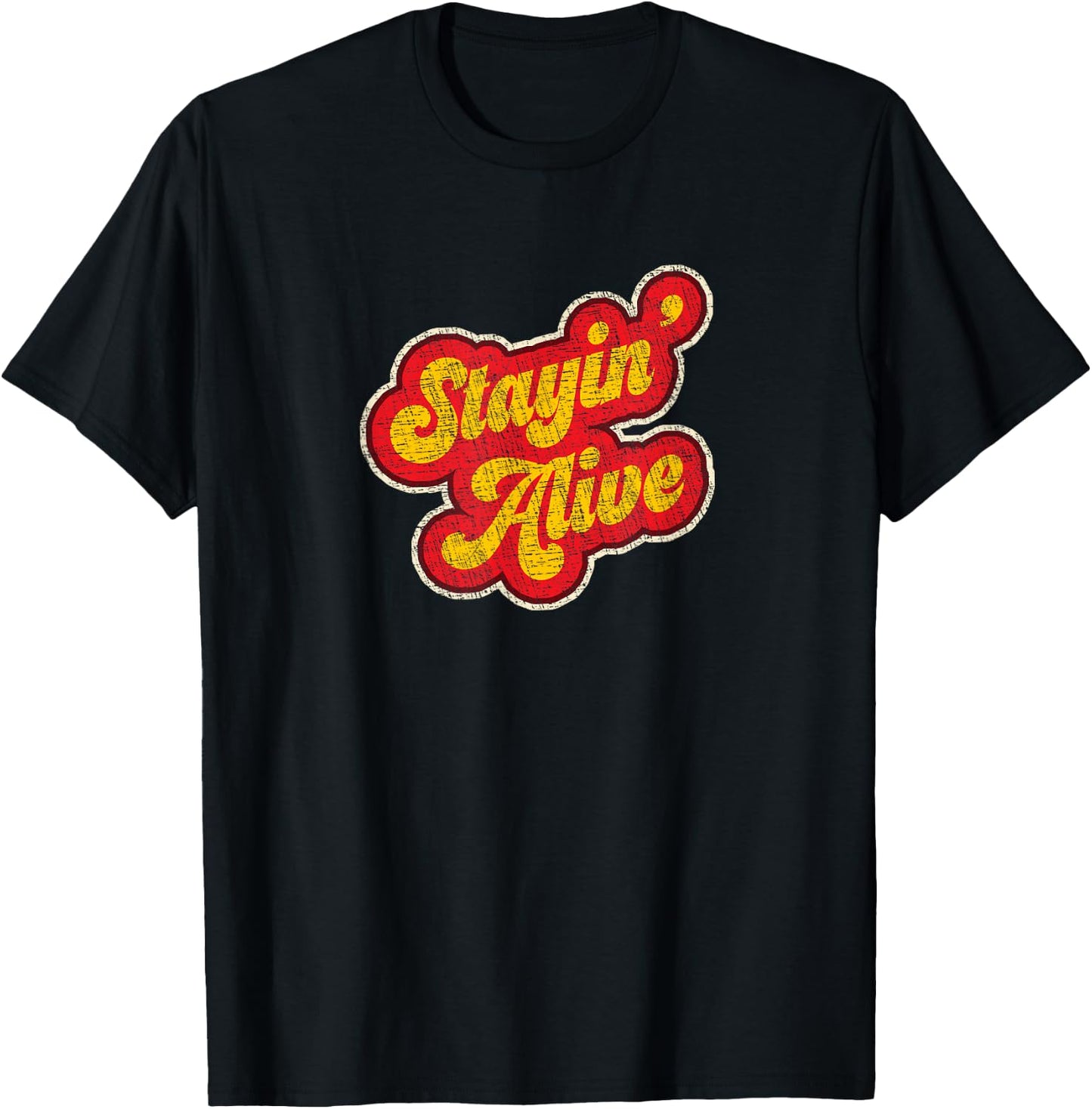 Stayin' Alive Vintage 1970s Classic Distressed T-Shirt - T-Shirt | Black