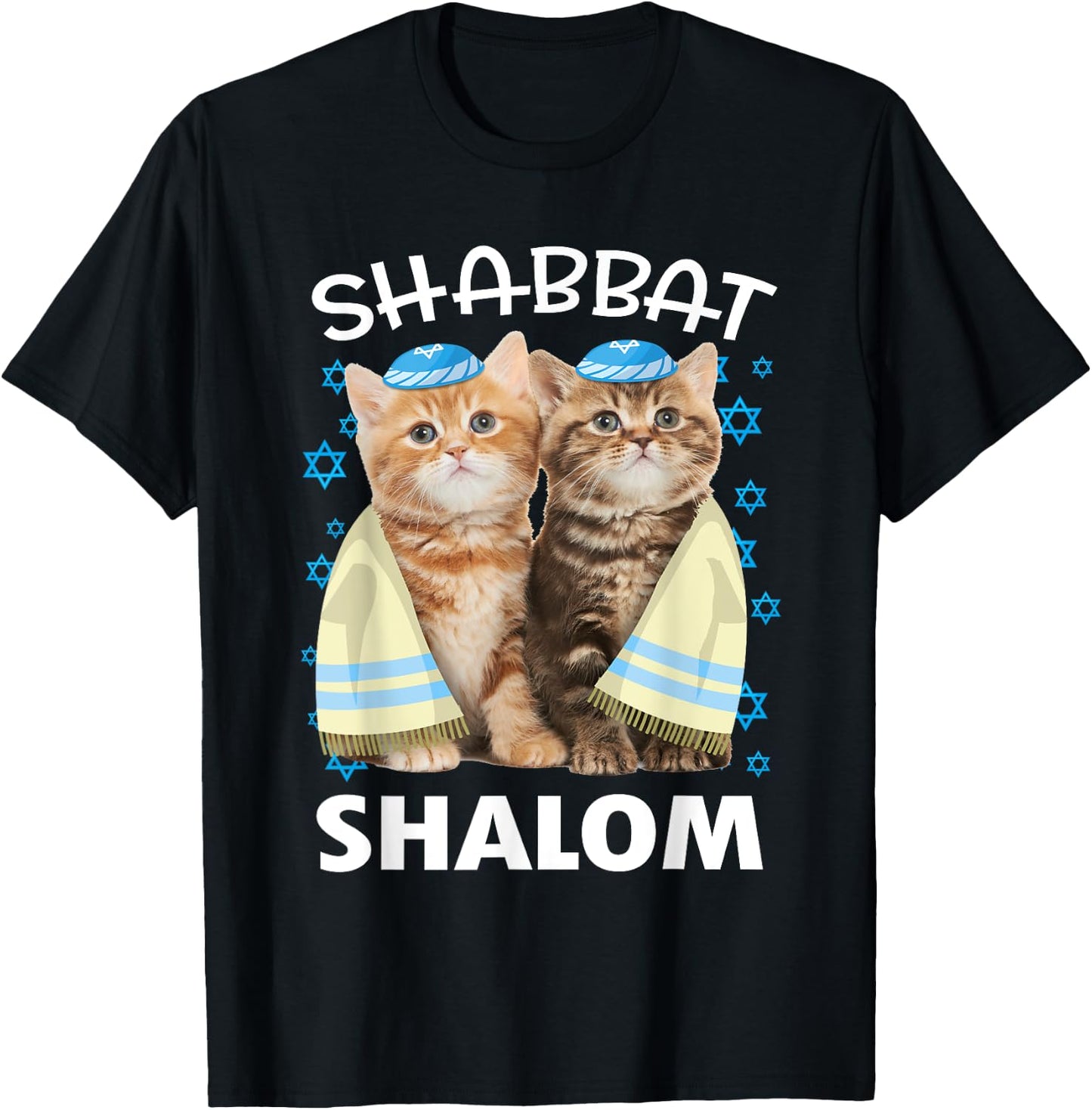 Shabbat Shalom Shirt Cute Cats With Kippah Funny Jewish T-Shirt - T-Shirt | Black