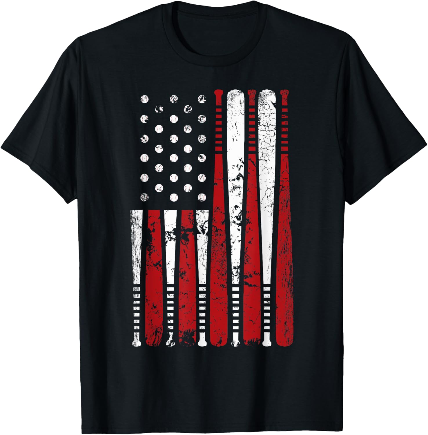 Vintage Baseball Bat American USA Flag Graphic T-Shirt - T-Shirt | Black