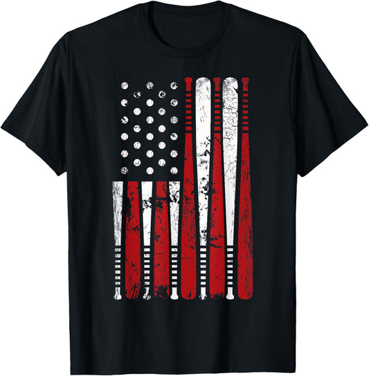 Vintage Baseball Bat American USA Flag Graphic T-Shirt - T-Shirt | Black