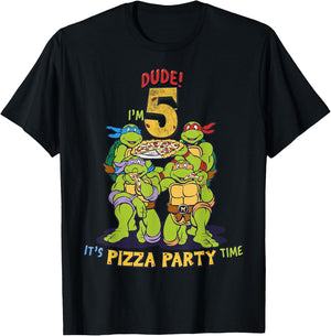 Teenage Mutant Ninja Turtles I'm 5 Dude Pizza Birthday Party T-Shirt - T-Shirt | Black