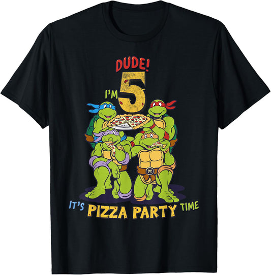 Teenage Mutant Ninja Turtles I'm 5 Dude Pizza Birthday Party T-Shirt - T-Shirt | Black