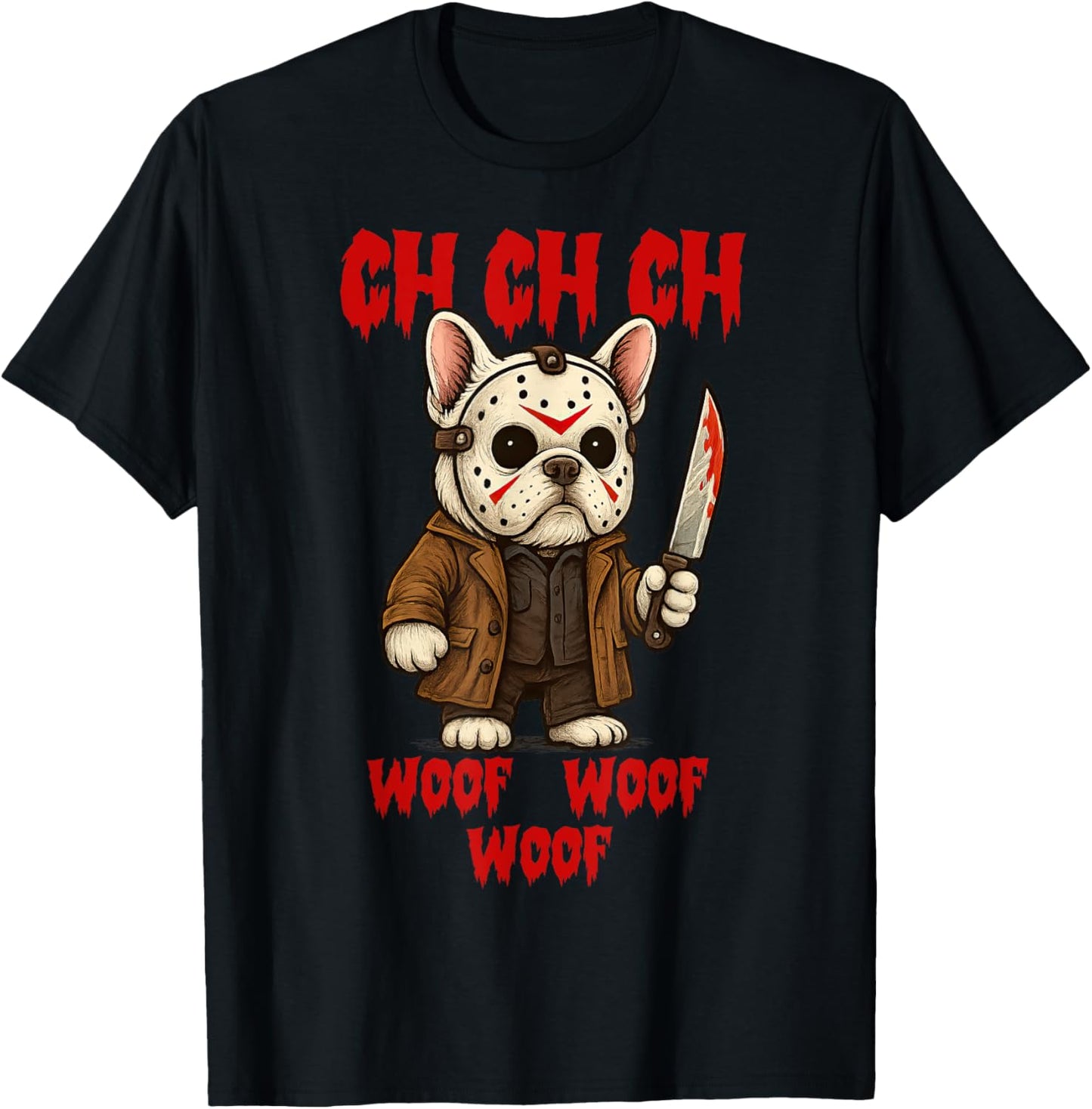 Vintage Horror Movie French Bulldog Funny Cute Woof T-Shirt - T-Shirt | Black
