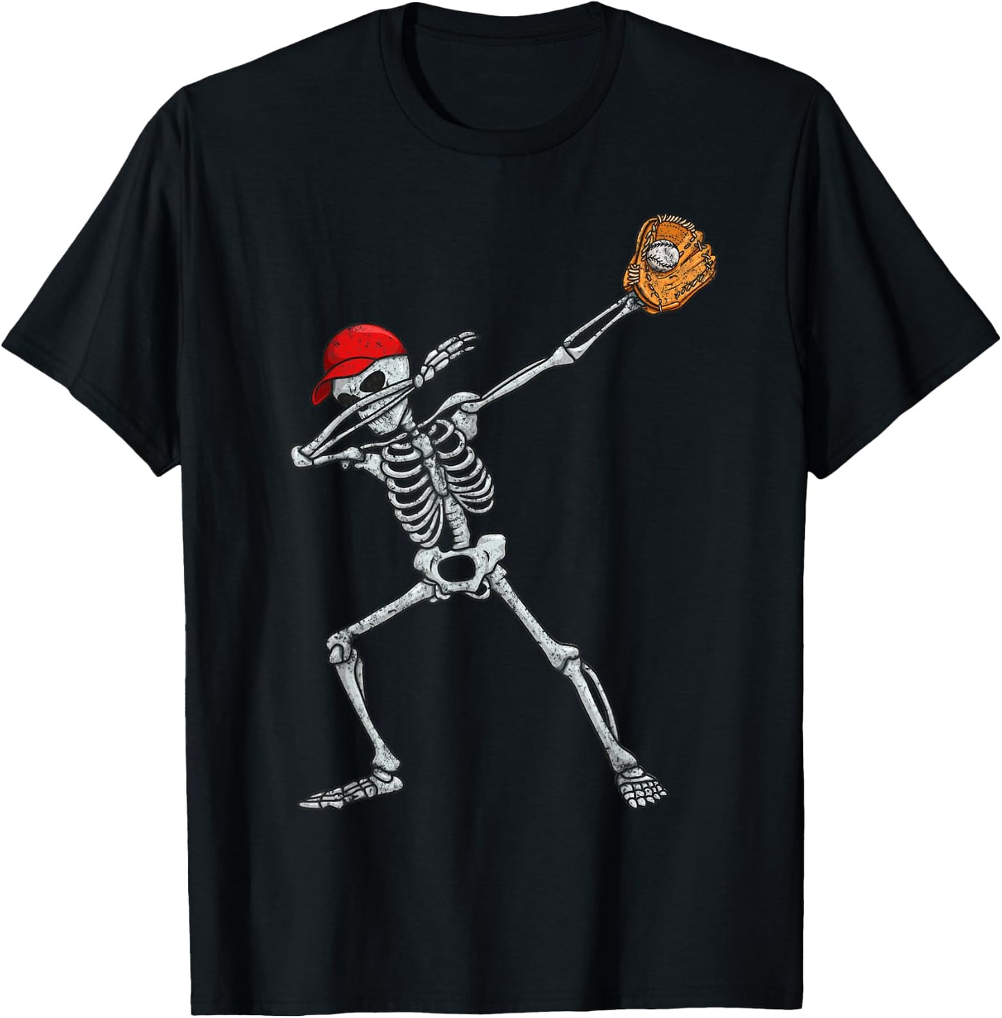 Vintage Fun Dabbing Skeleton Baseball Player Halloween Dab T-Shirt - T-Shirt | Black